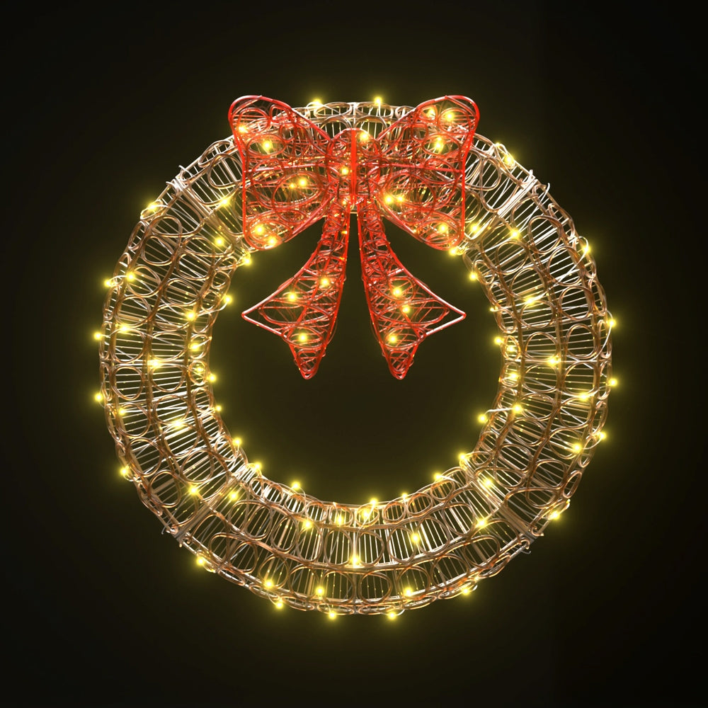 60cm Christmas Wreath Solar LED Motif Lights - Gold - Homecoze