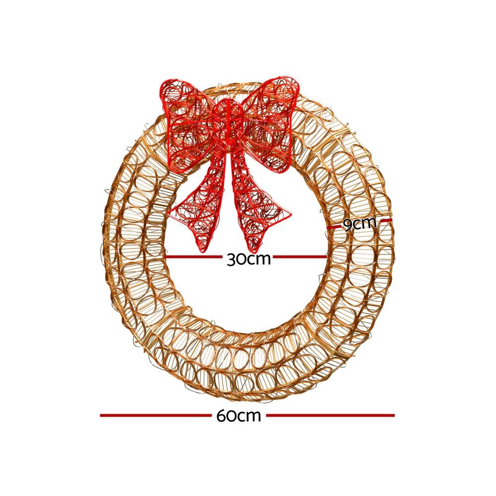 60cm Christmas Wreath Solar LED Motif Lights - Gold - Homecoze