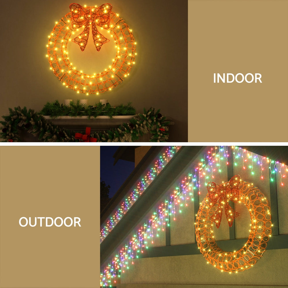 60cm Christmas Wreath Solar LED Motif Lights - Gold - Homecoze