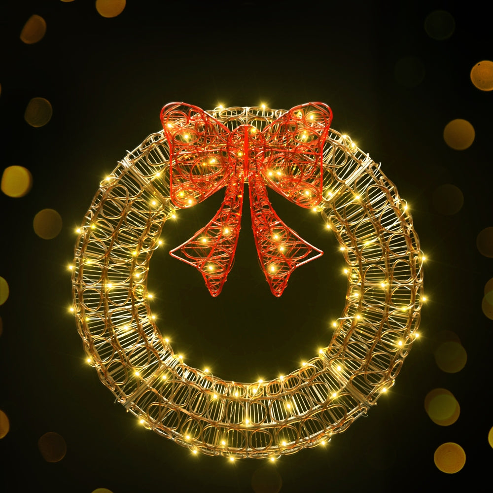 60cm Christmas Wreath Solar LED Motif Lights - Gold