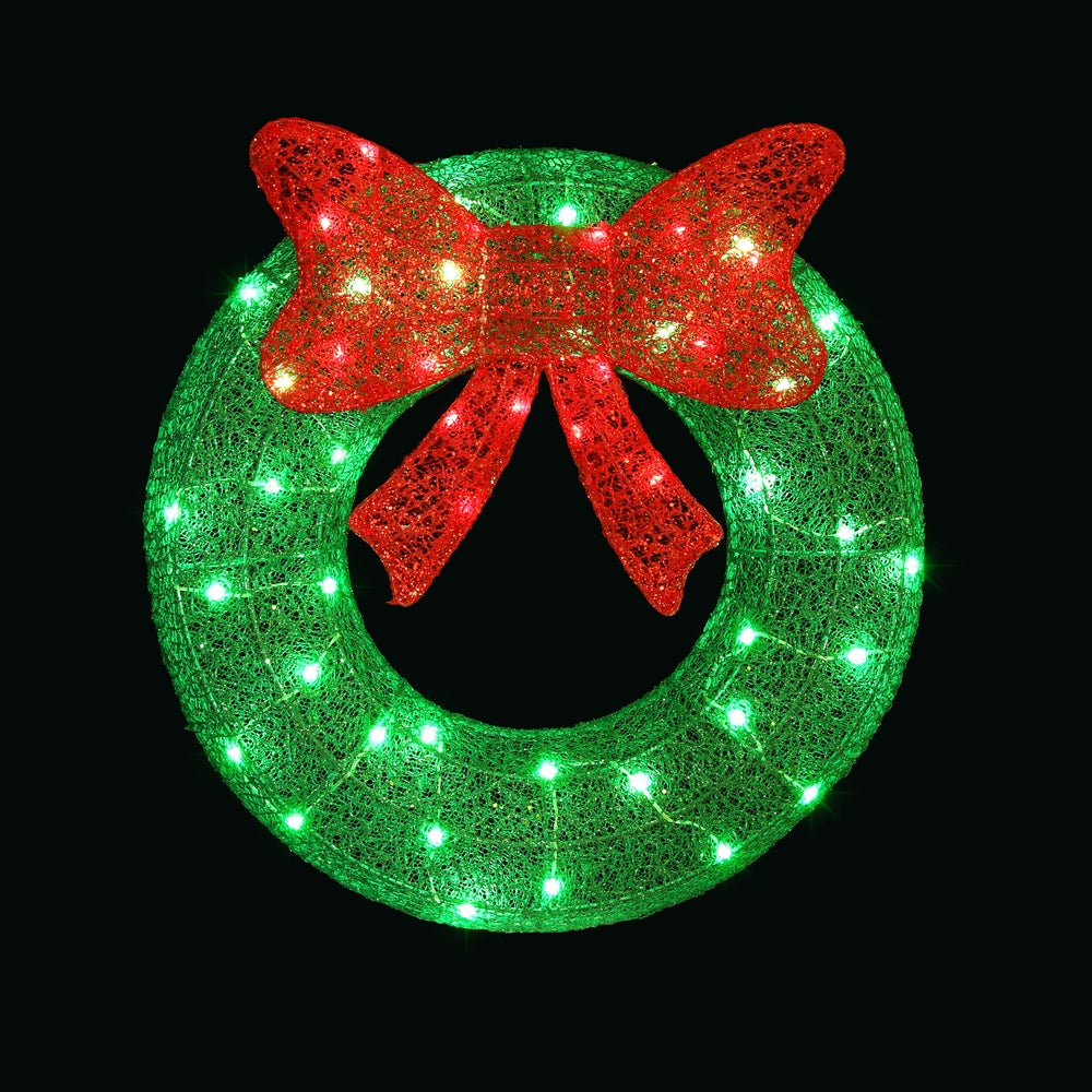 60cm Christmas Wreath Solar LED Motif Lights - Green - Homecoze