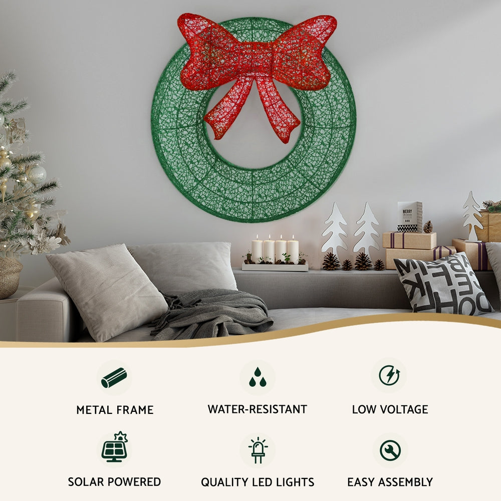 60cm Christmas Wreath Solar LED Motif Lights - Green - Homecoze