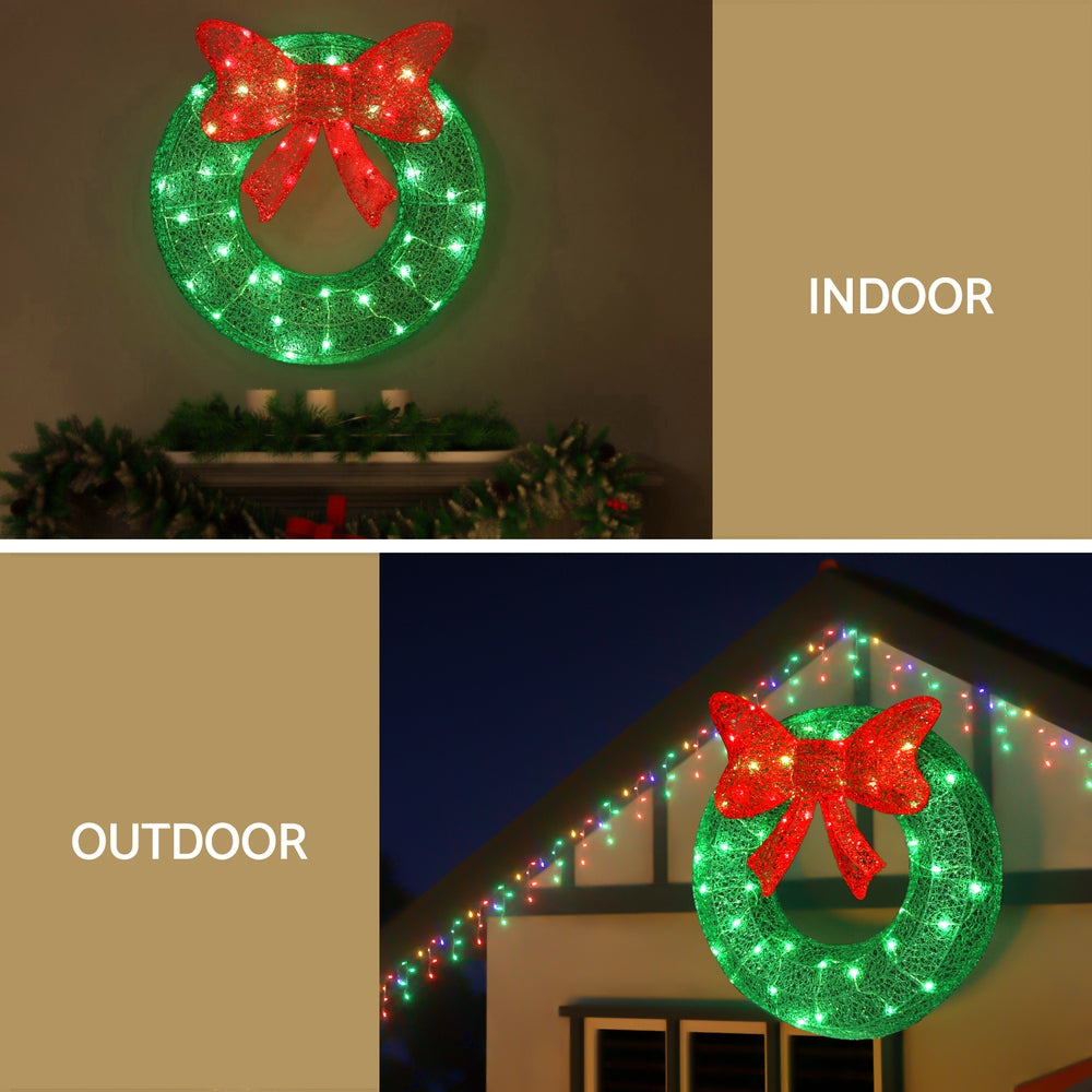 60cm Christmas Wreath Solar LED Motif Lights - Green - Homecoze