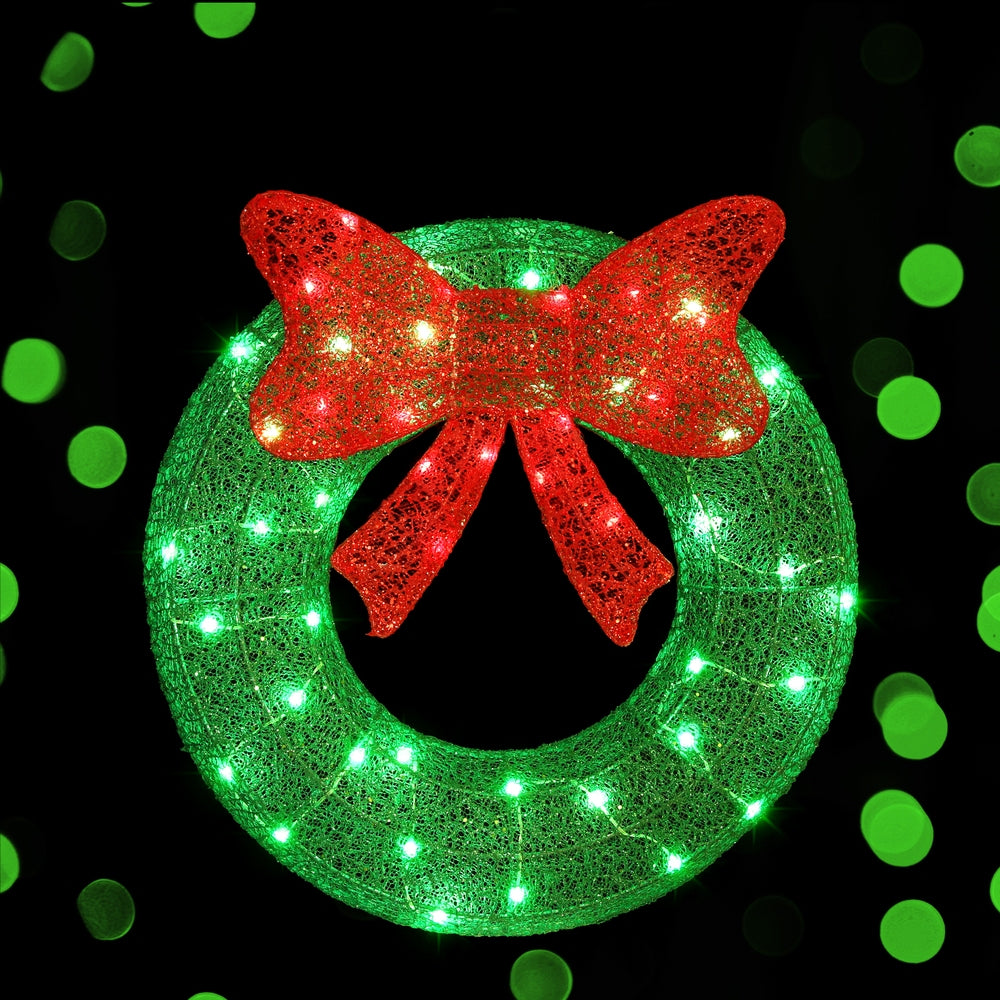 60cm Christmas Wreath Solar LED Motif Lights - Green - Homecoze