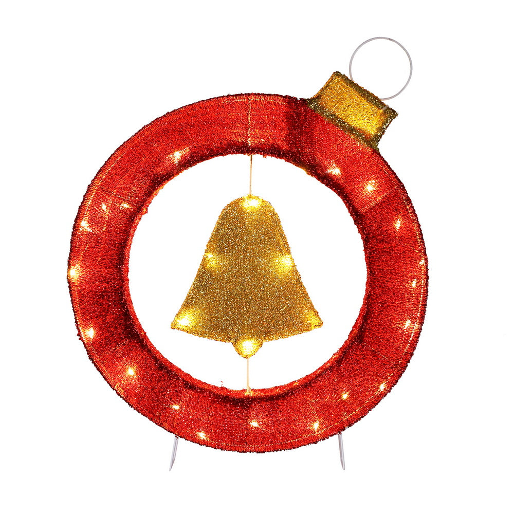 Jingle Jollys Christmas Lights 60cm Motif 30 LED Bell Wreath Xmas Decorations - Homecoze