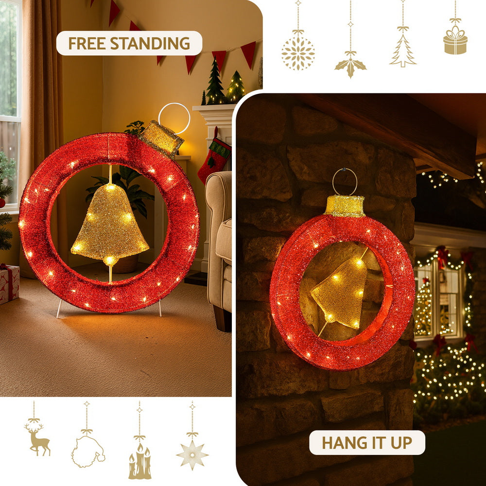 Jingle Jollys Christmas Lights 60cm Motif 30 LED Bell Wreath Xmas Decorations - Homecoze