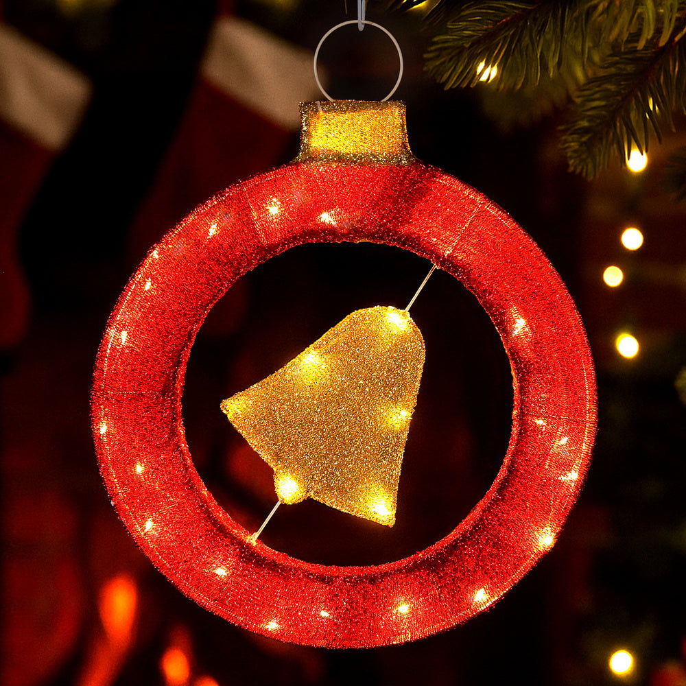 Jingle Jollys Christmas Lights 60cm Motif 30 LED Bell Wreath Xmas Decorations - Homecoze