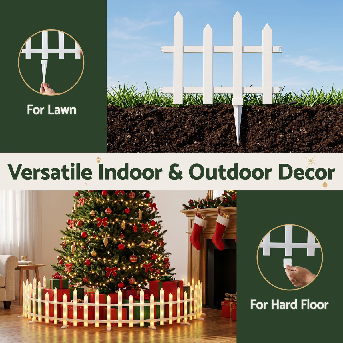 3m Solar LED Christmas Fence Lights 8PC - Warm White