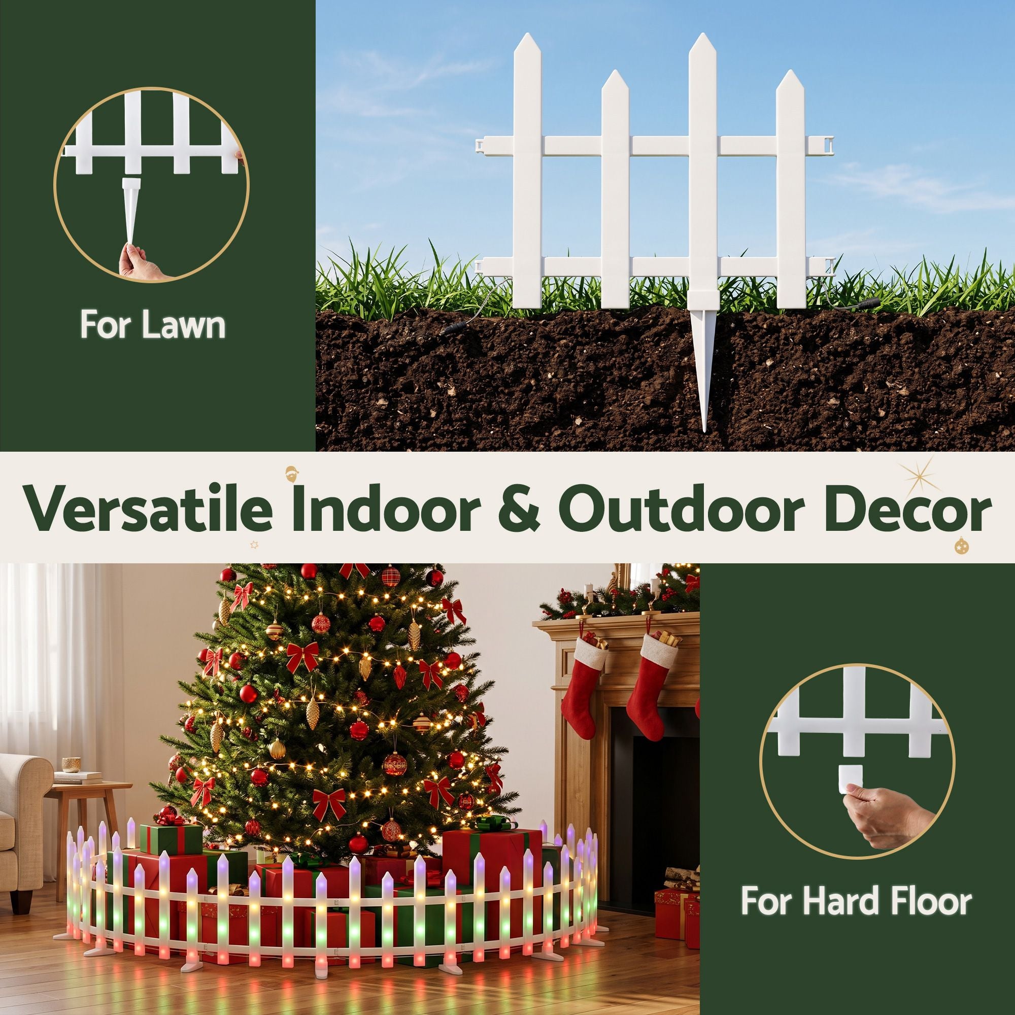 3m Solar LED Christmas Fence Lights 8PC - Muilticolour