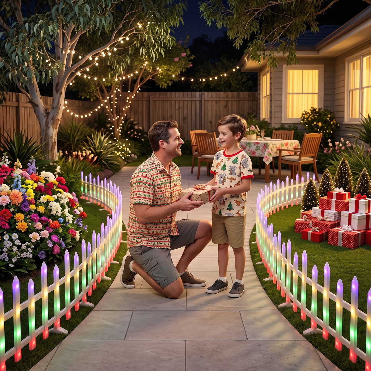 3m Solar LED Christmas Fence Lights 8PC - Muilticolour