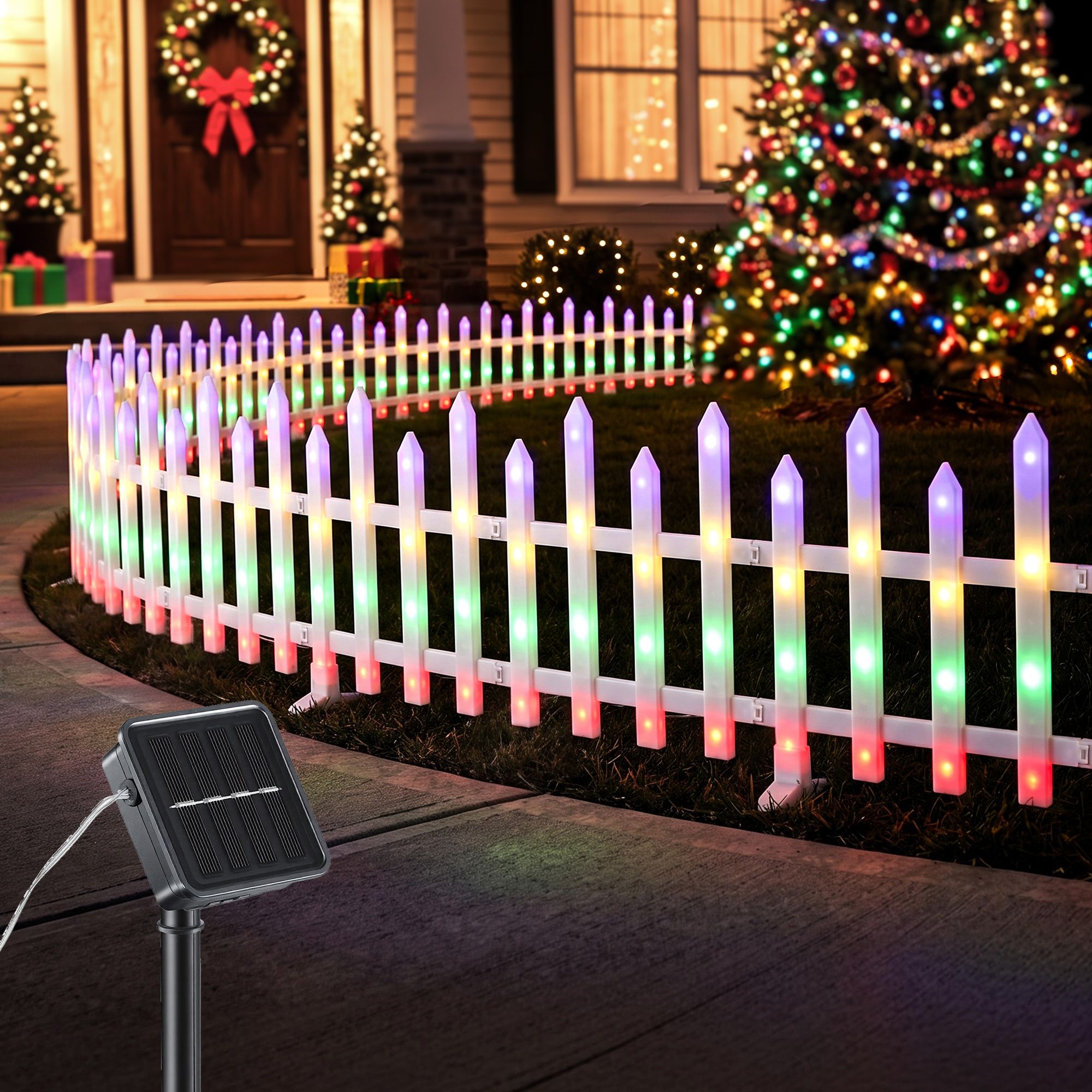 3m Solar LED Christmas Fence Lights 8PC - Muilticolour
