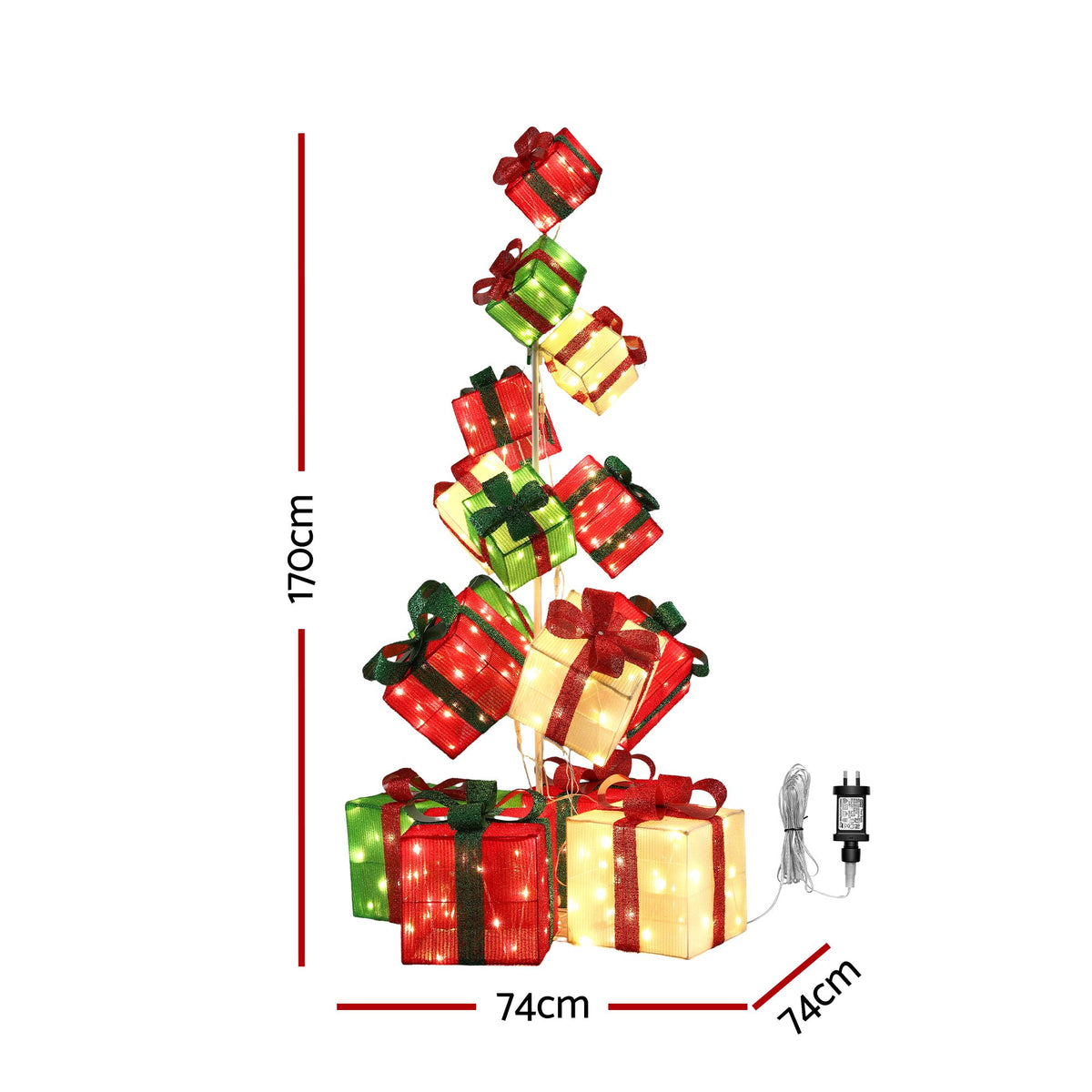 170cm Light-Up Christmas Gift Box Tower 350 LED - Warm White