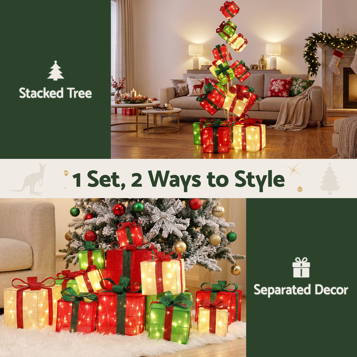 170cm Light-Up Christmas Gift Box Tower 350 LED - Warm White