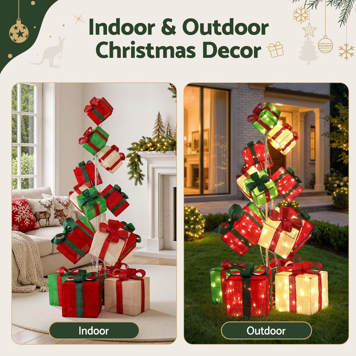 170cm Light-Up Christmas Gift Box Tower 350 LED - Warm White