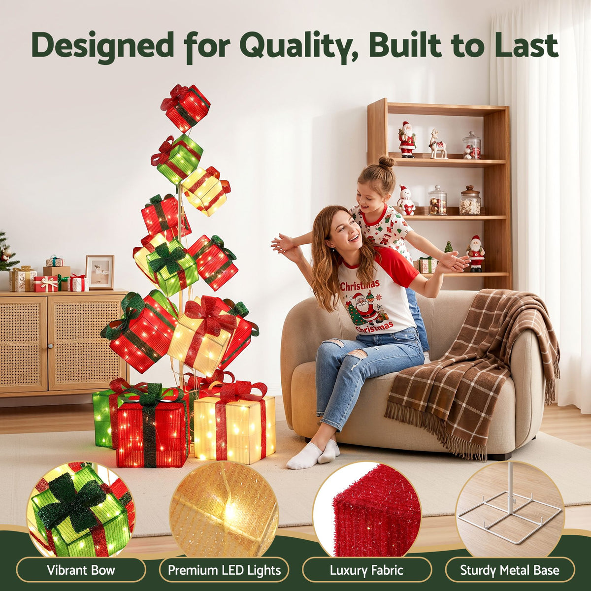 170cm Light-Up Christmas Gift Box Tower 350 LED - Warm White