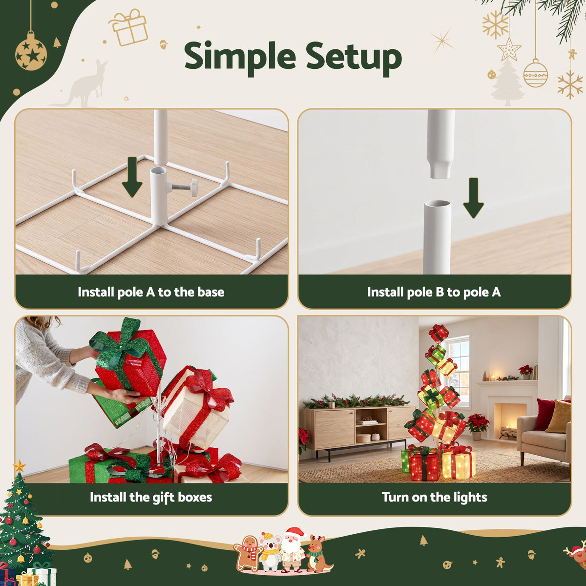 170cm Light-Up Christmas Gift Box Tower 350 LED - Warm White