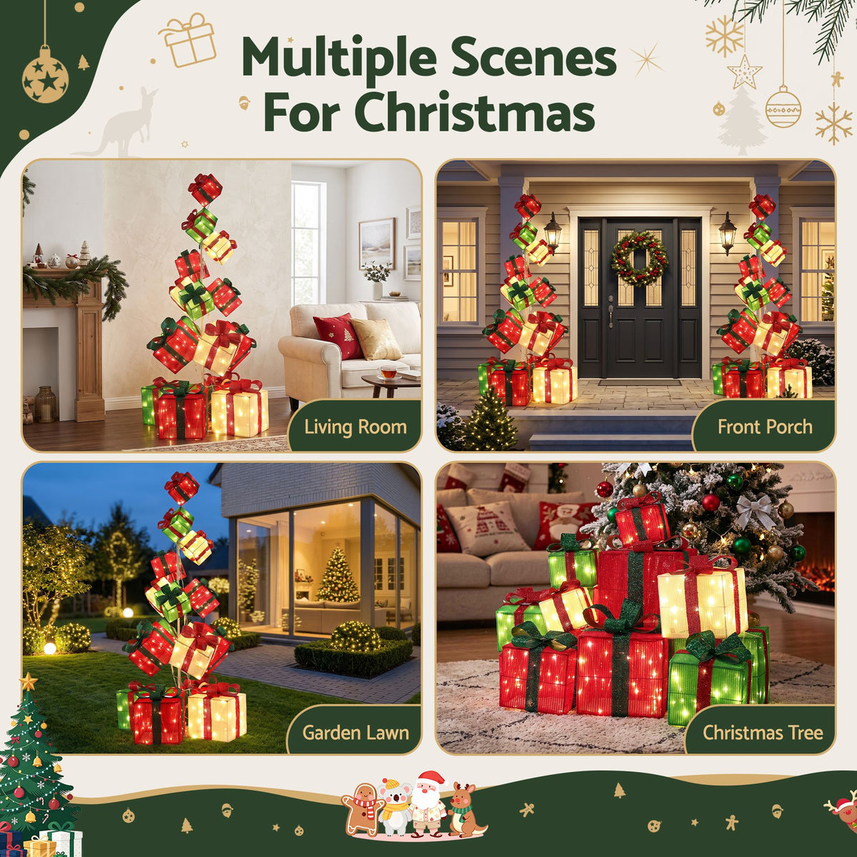 170cm Light-Up Christmas Gift Box Tower 350 LED - Warm White