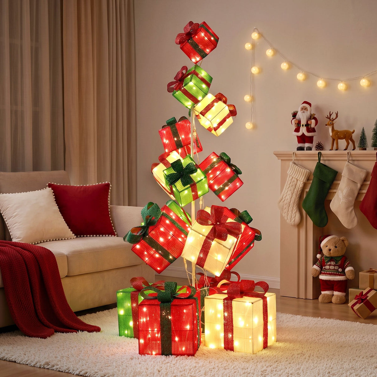170cm Light-Up Christmas Gift Box Tower 350 LED - Warm White