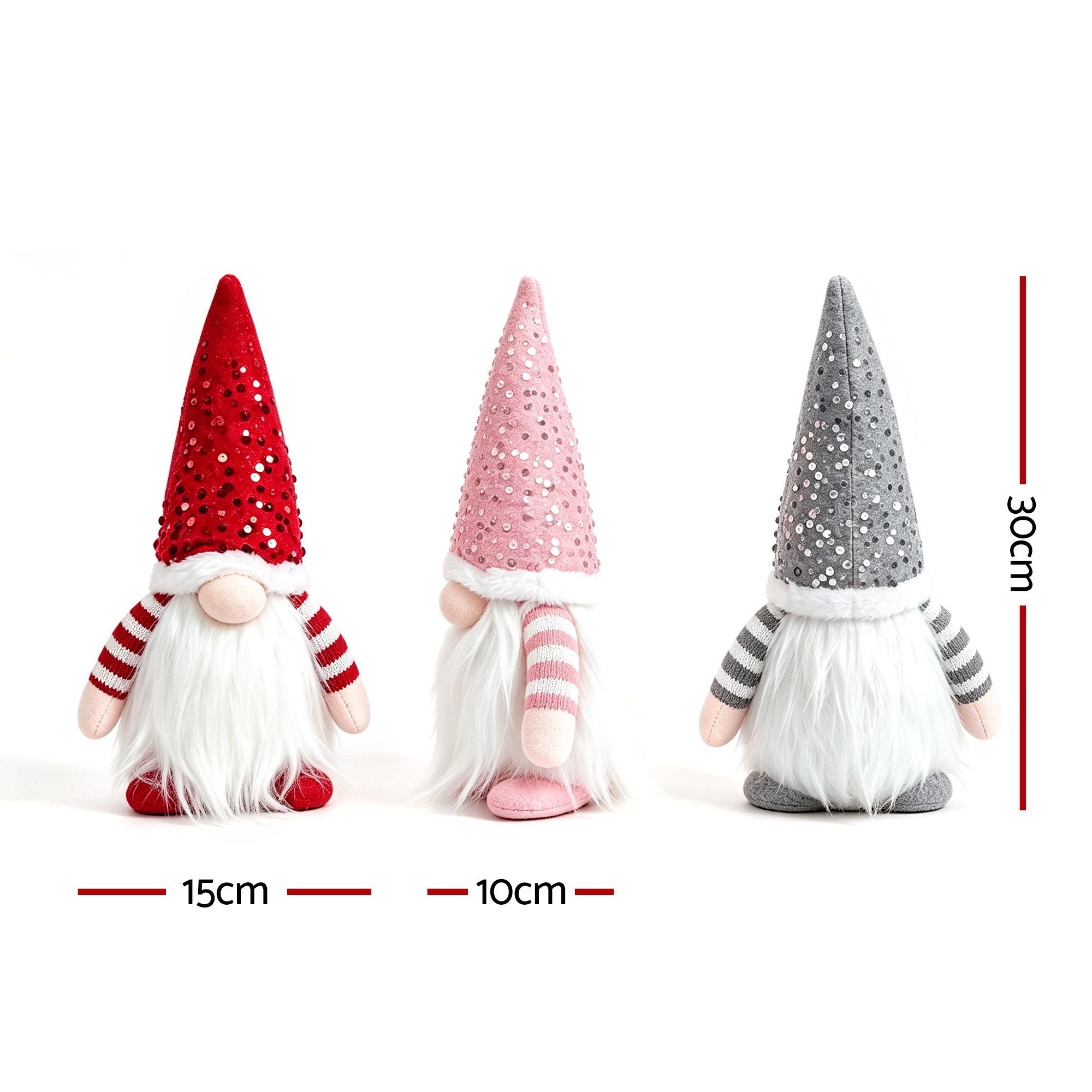 3PC Light-Up Christmas Gnome Decorations 30cm