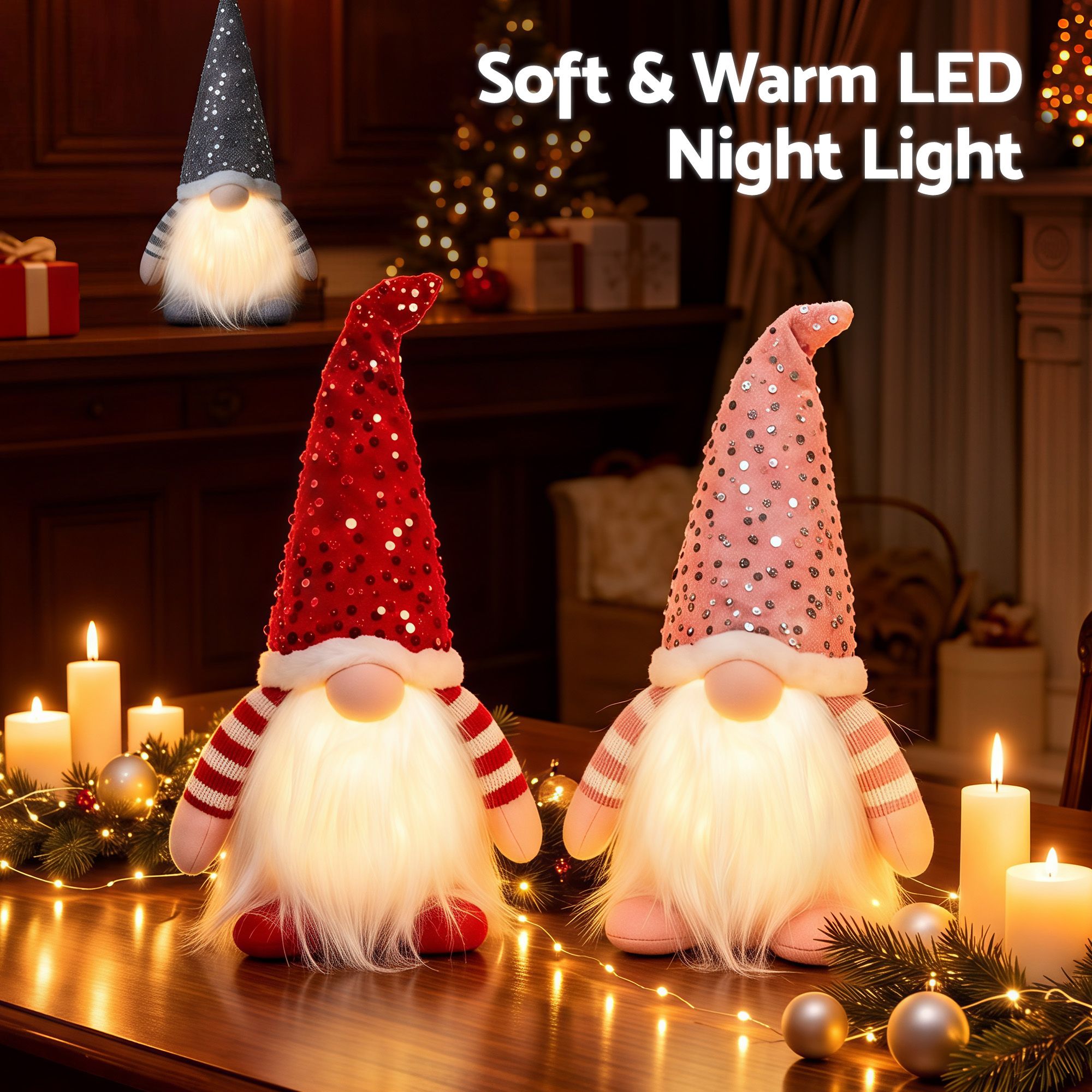 3PC Light-Up Christmas Gnome Decorations 30cm