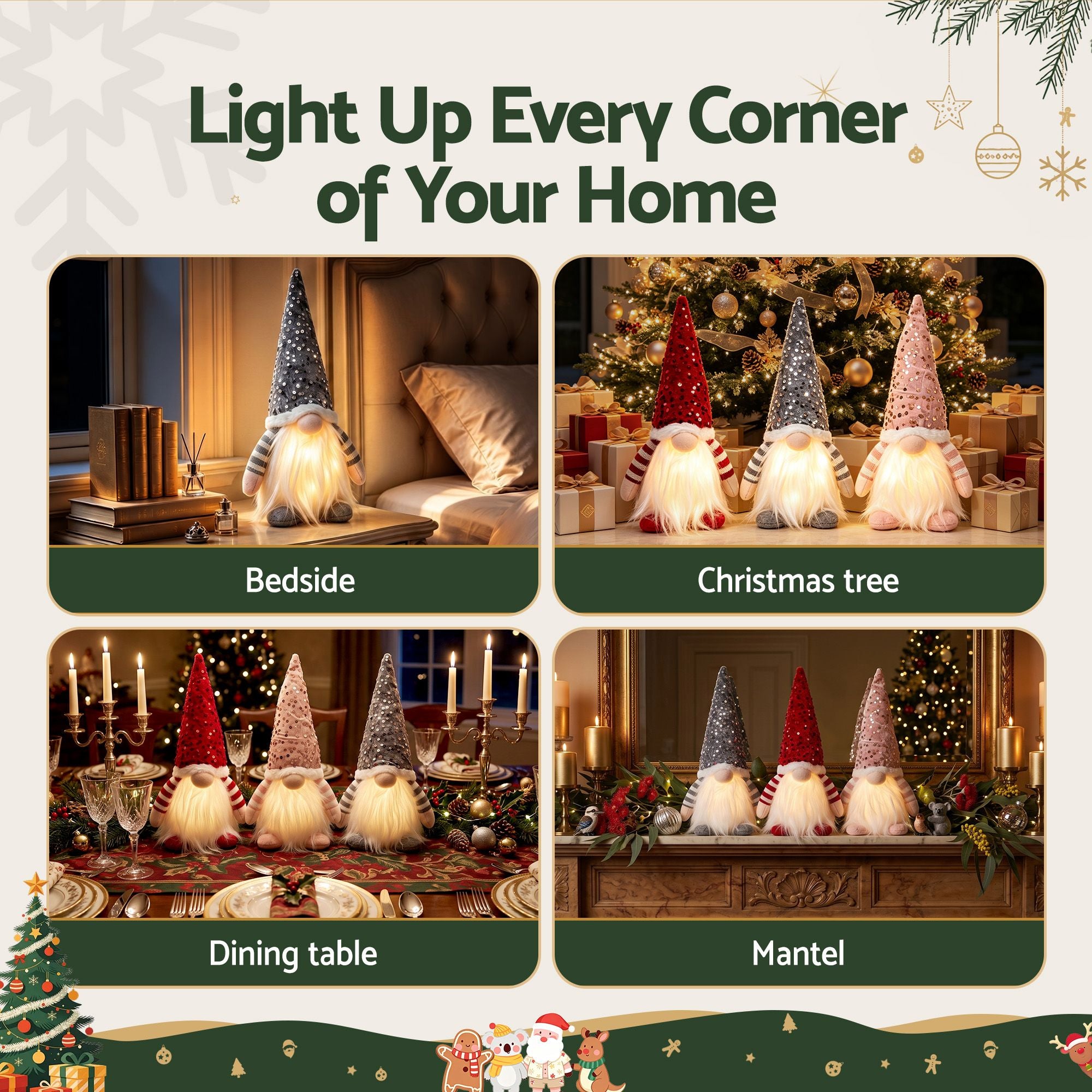 3PC Light-Up Christmas Gnome Decorations 30cm