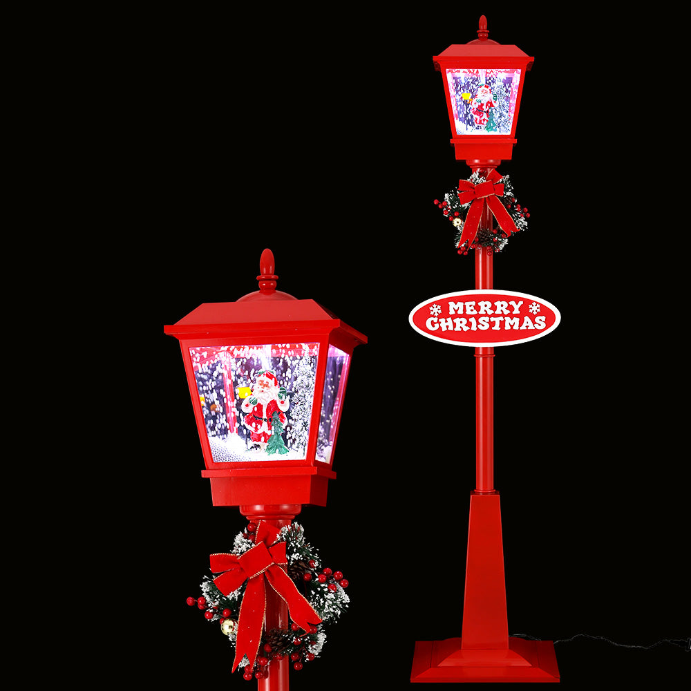 1.8M Christmas Décor Lamp Post Light with Falling Snow Street Lamp Red