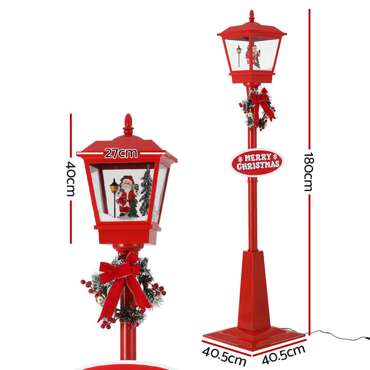 1.8M Christmas Décor Lamp Post Light with Falling Snow Street Lamp Red