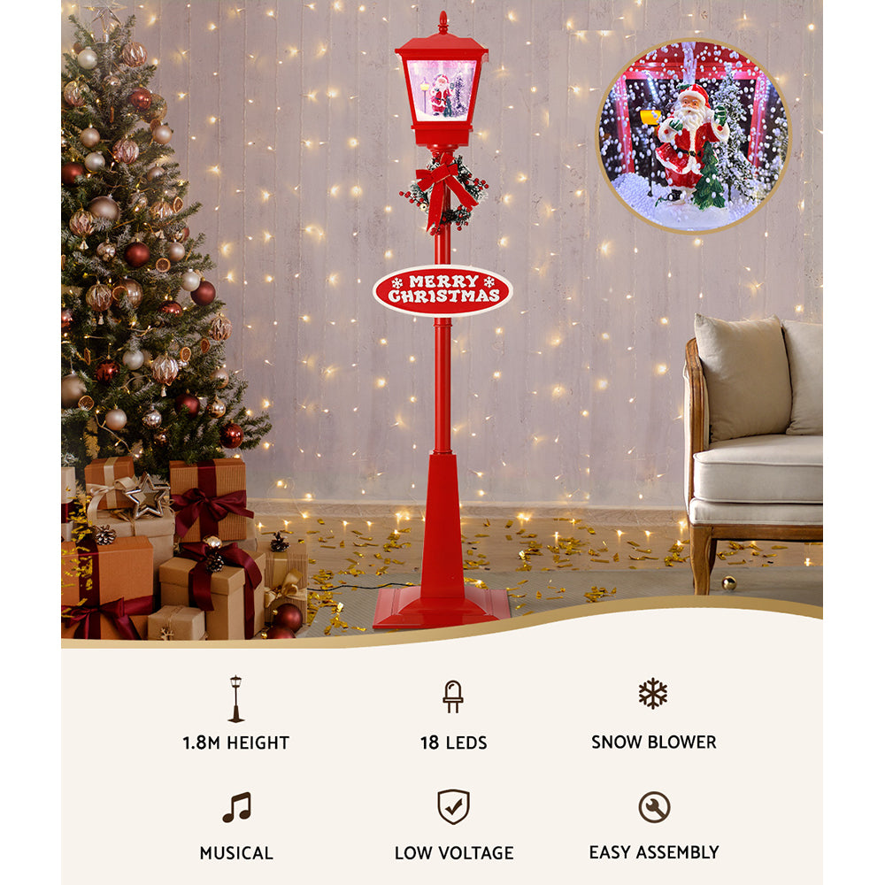 1.8M Christmas Décor Lamp Post Light with Falling Snow Street Lamp Red