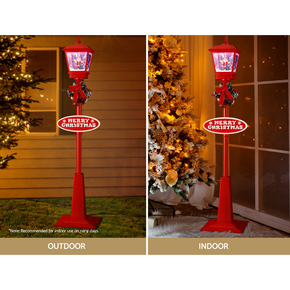 1.8M Christmas Décor Lamp Post Light with Falling Snow Street Lamp Red