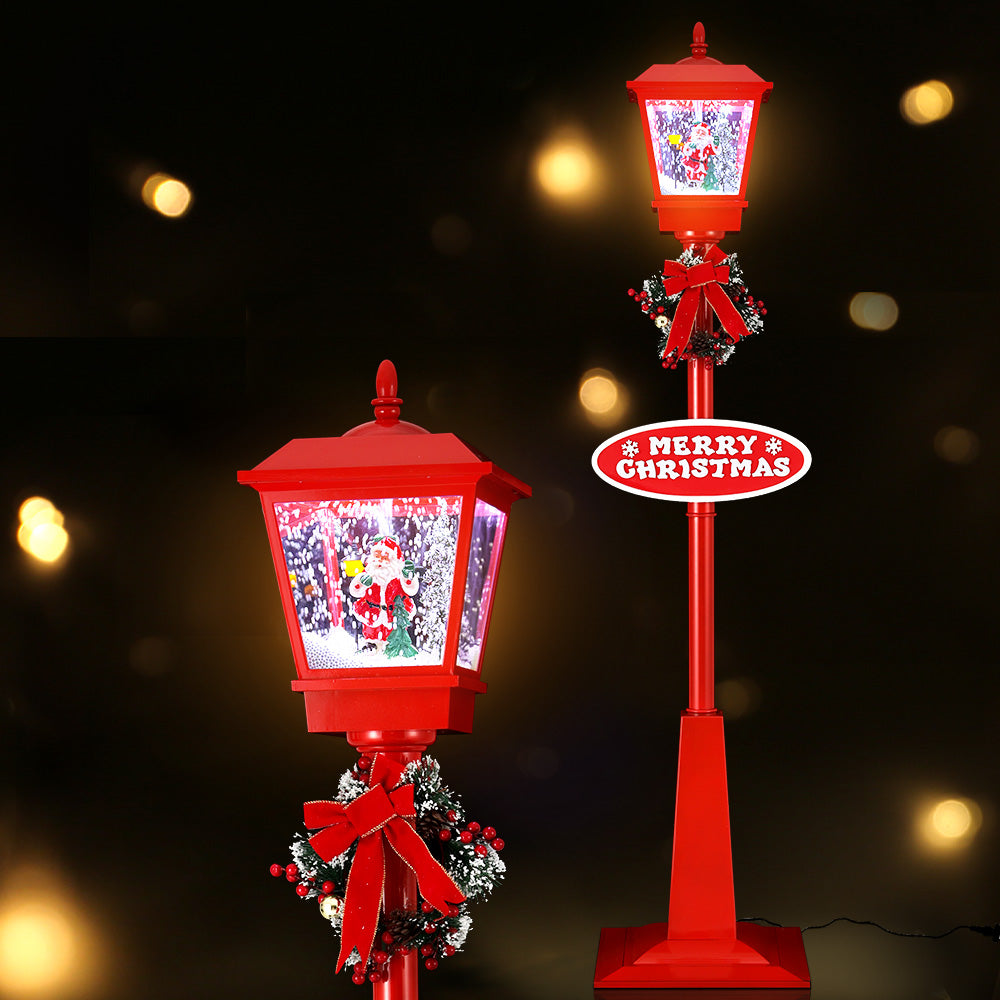 1.8M Christmas Décor Lamp Post Light with Falling Snow Street Lamp Red