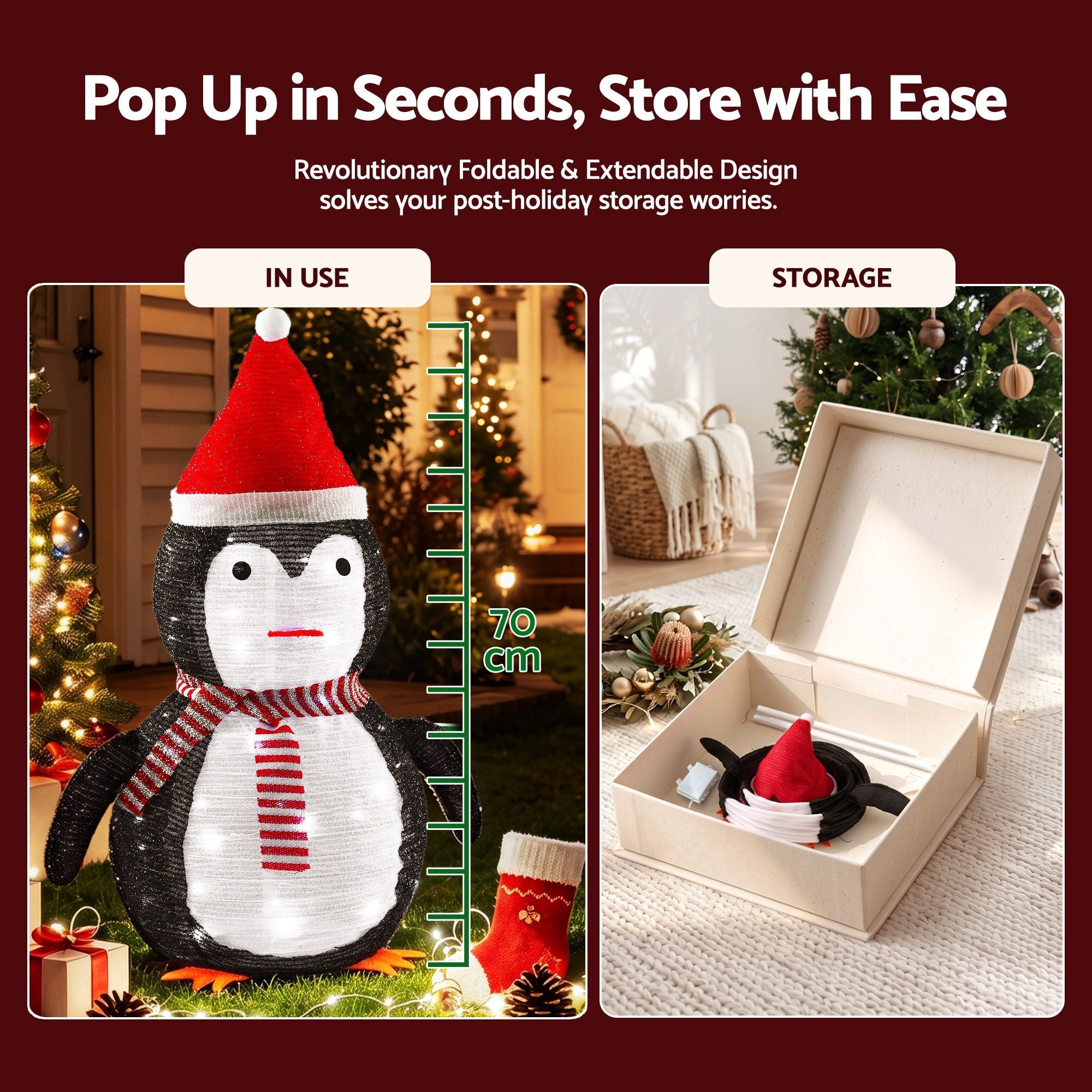 70cm Pop-Up 3D Penguin LED Christmas Motif Light