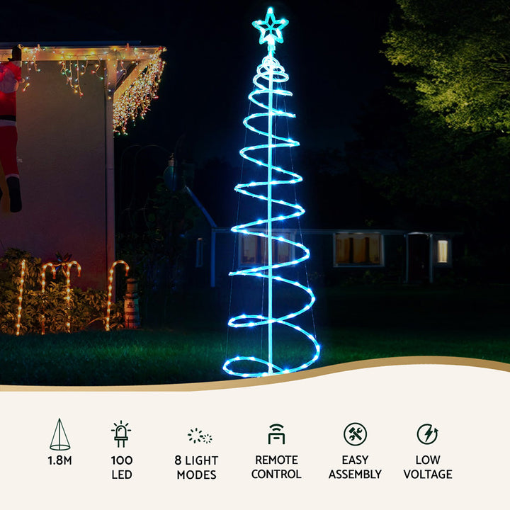 Jingle Jollys Christmas Tree 1.8m 100 RGB LED Rope Lights Xmas Trees Decoration - Homecoze