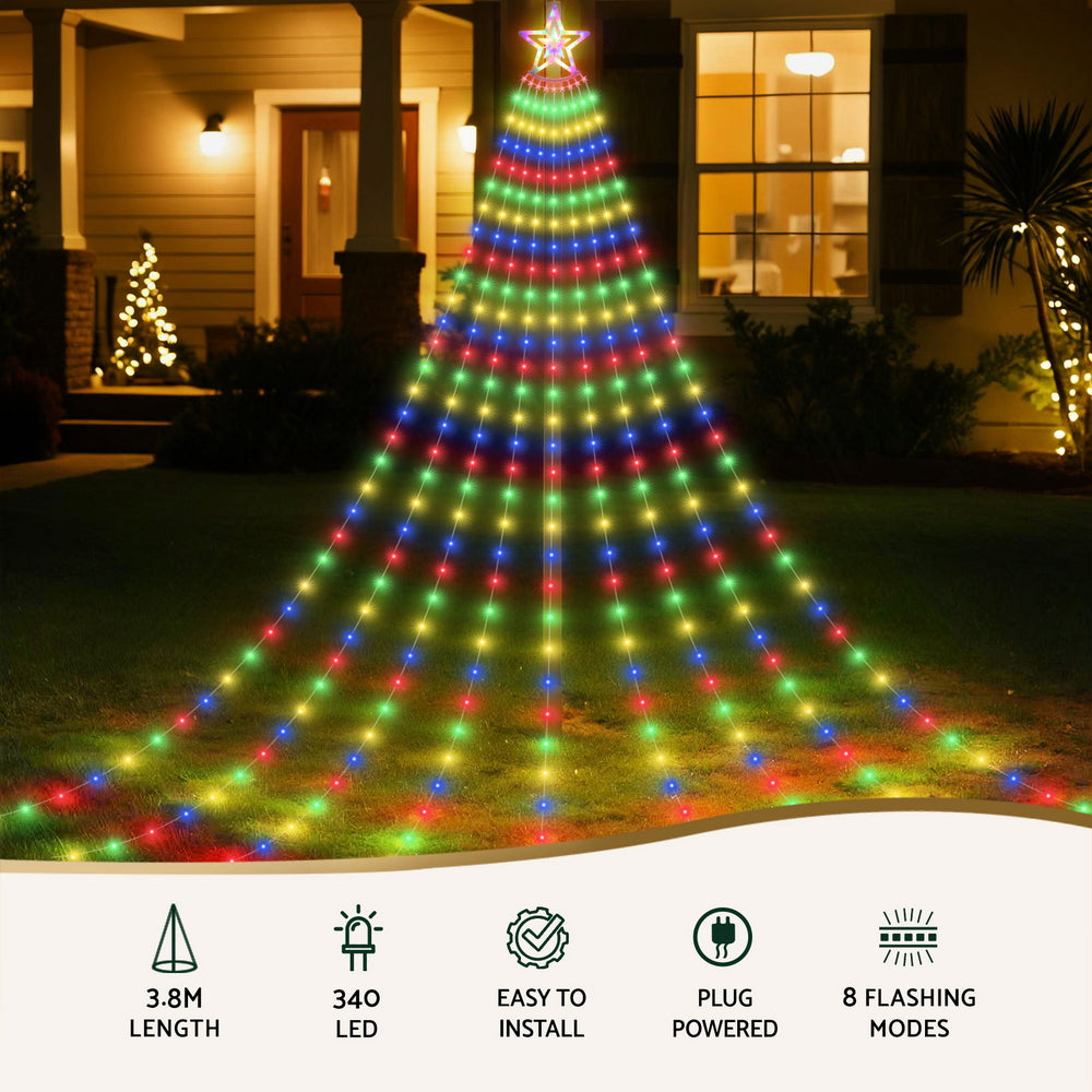 3.8m Waterfall Christmas Tree Motif Light 340 LED - Multicolour