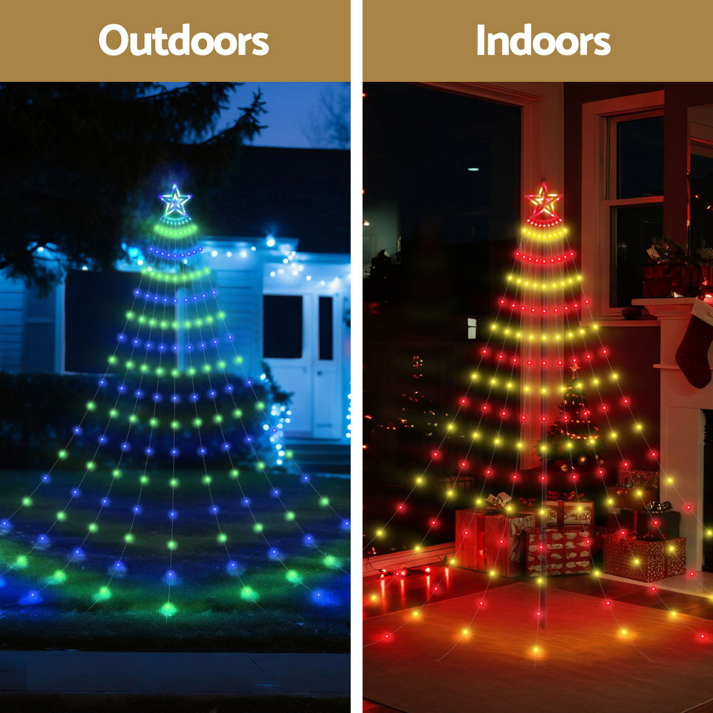3.8m Waterfall Christmas Tree Motif Light 340 LED - Multicolour