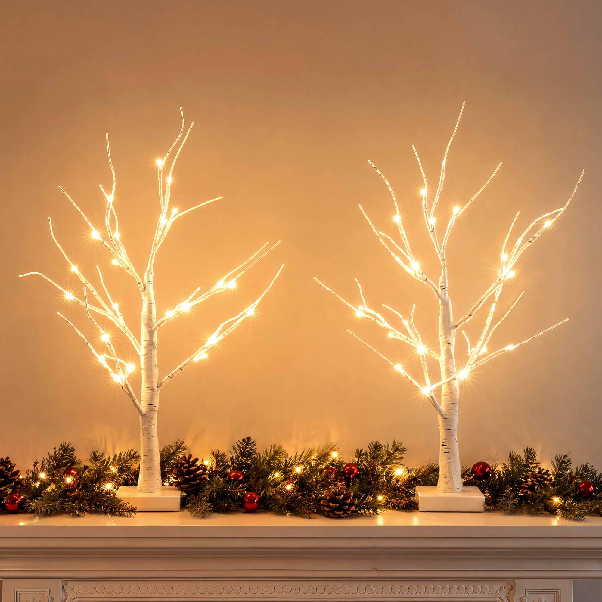 2PC Pre-Lit Christmas Twig Tree Set 60cm - Warm White