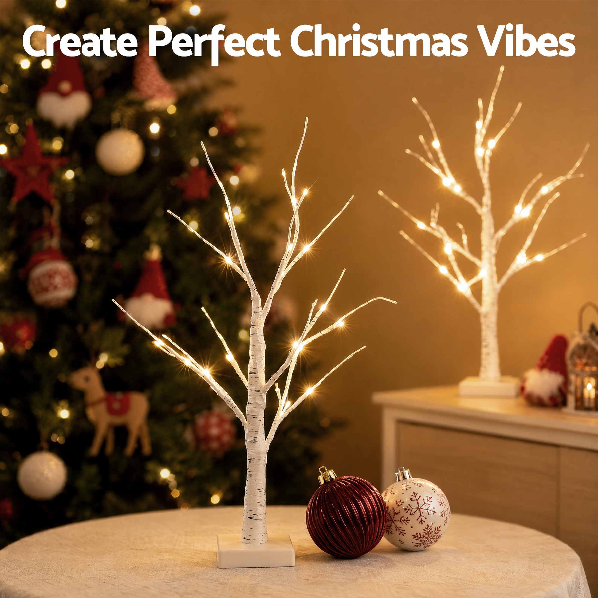 2PC Pre-Lit Christmas Twig Tree Set 60cm - Warm White