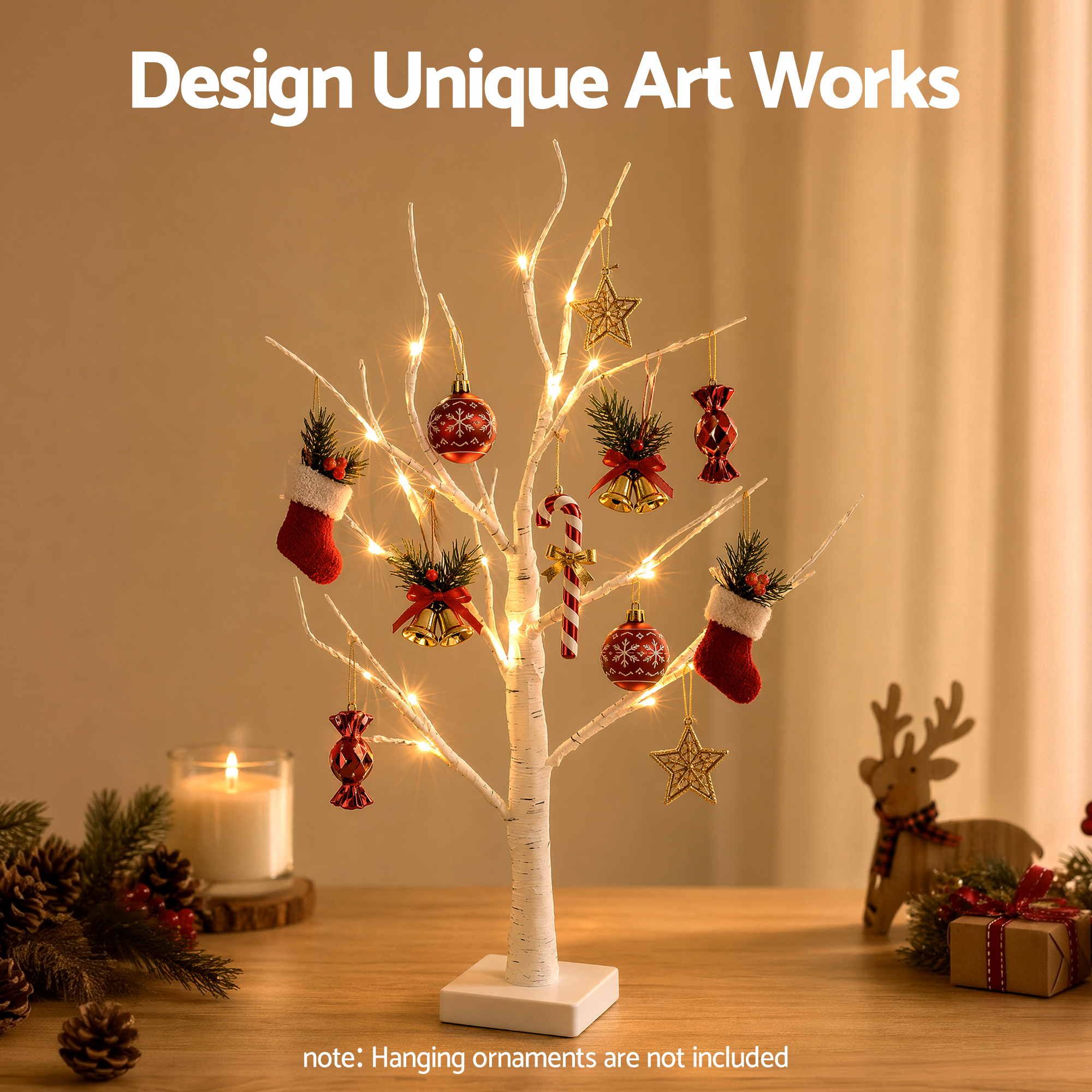 2PC Pre-Lit Christmas Twig Tree Set 60cm - Warm White