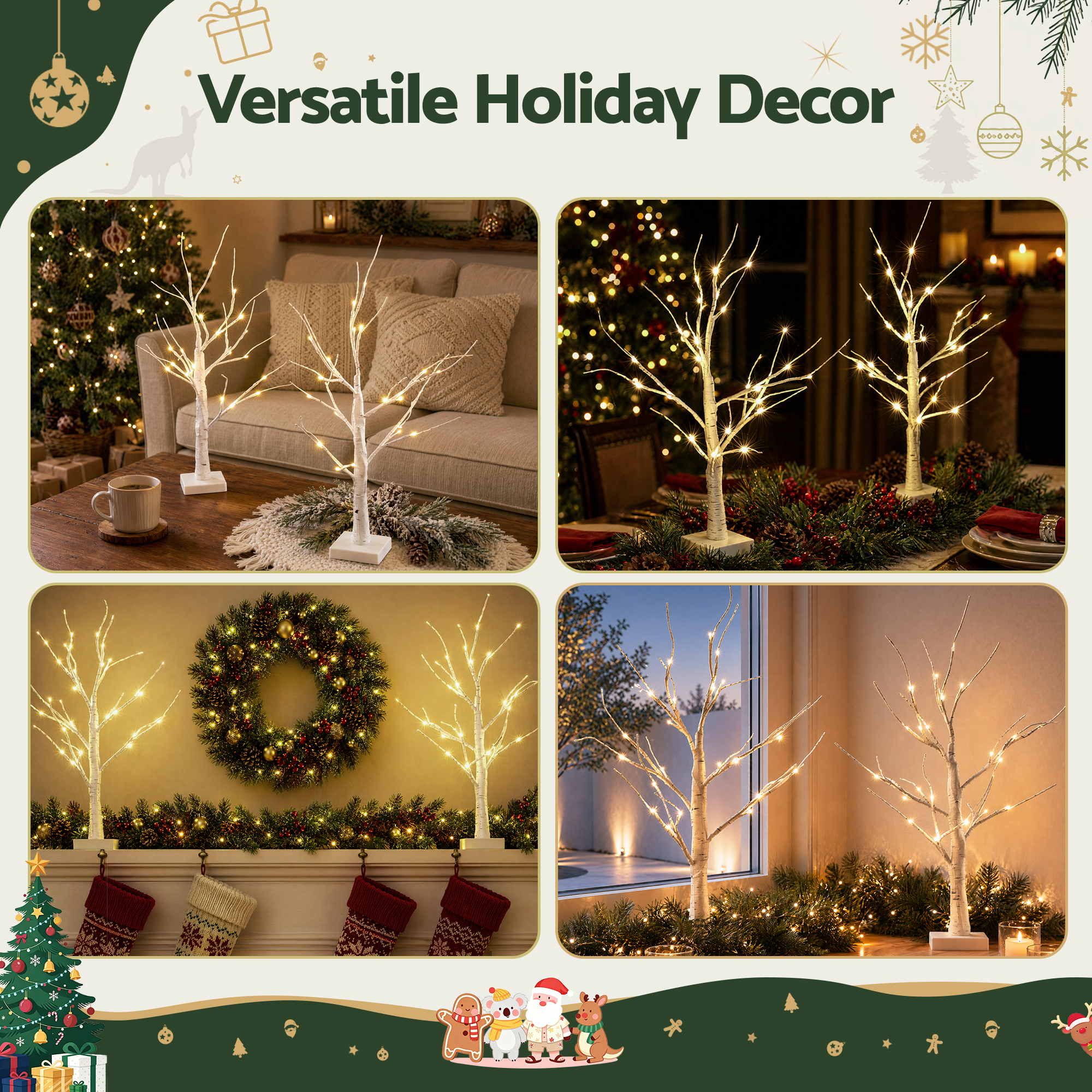 2PC Pre-Lit Christmas Twig Tree Set 60cm - Warm White