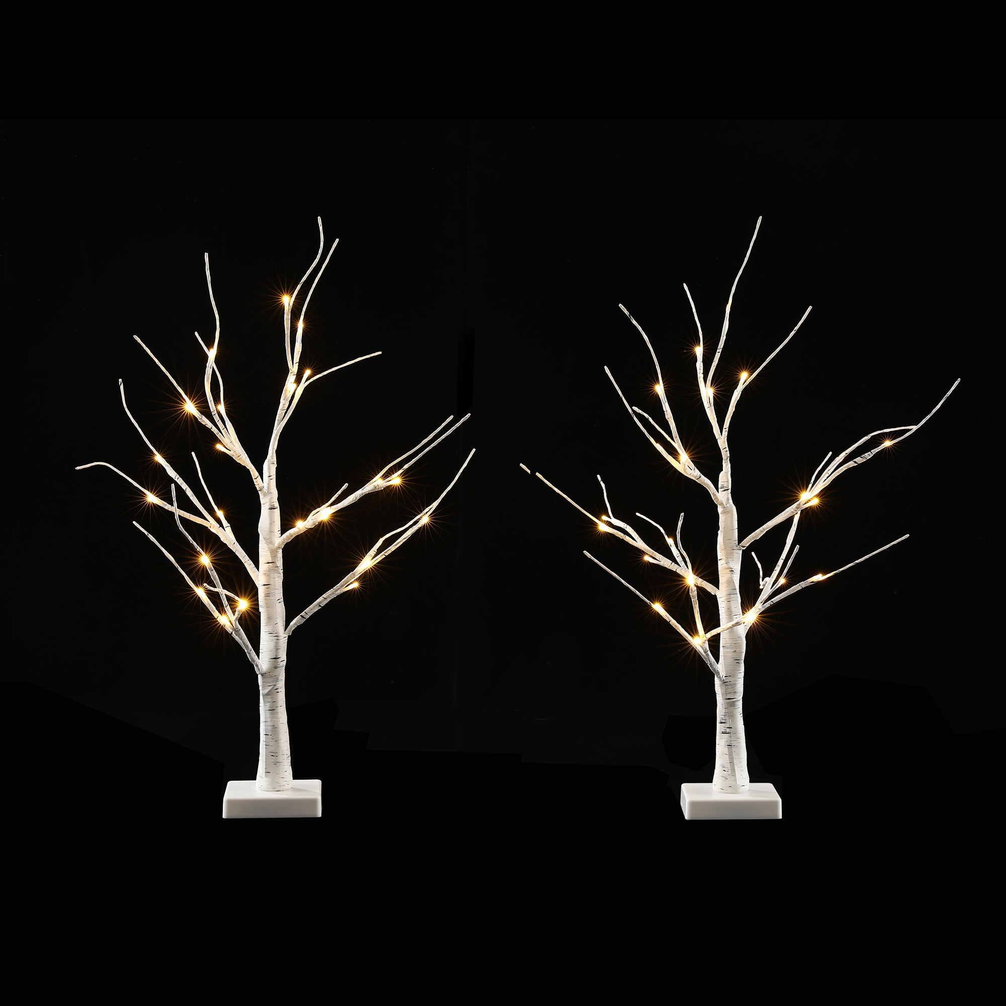 2PC Pre-Lit Christmas Twig Tree Set 60cm - Warm White