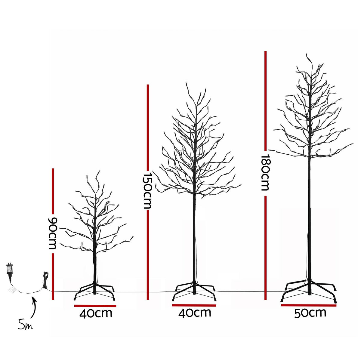 3PC Pre-Lit LED Birch Christmas Tree Set - Warm White