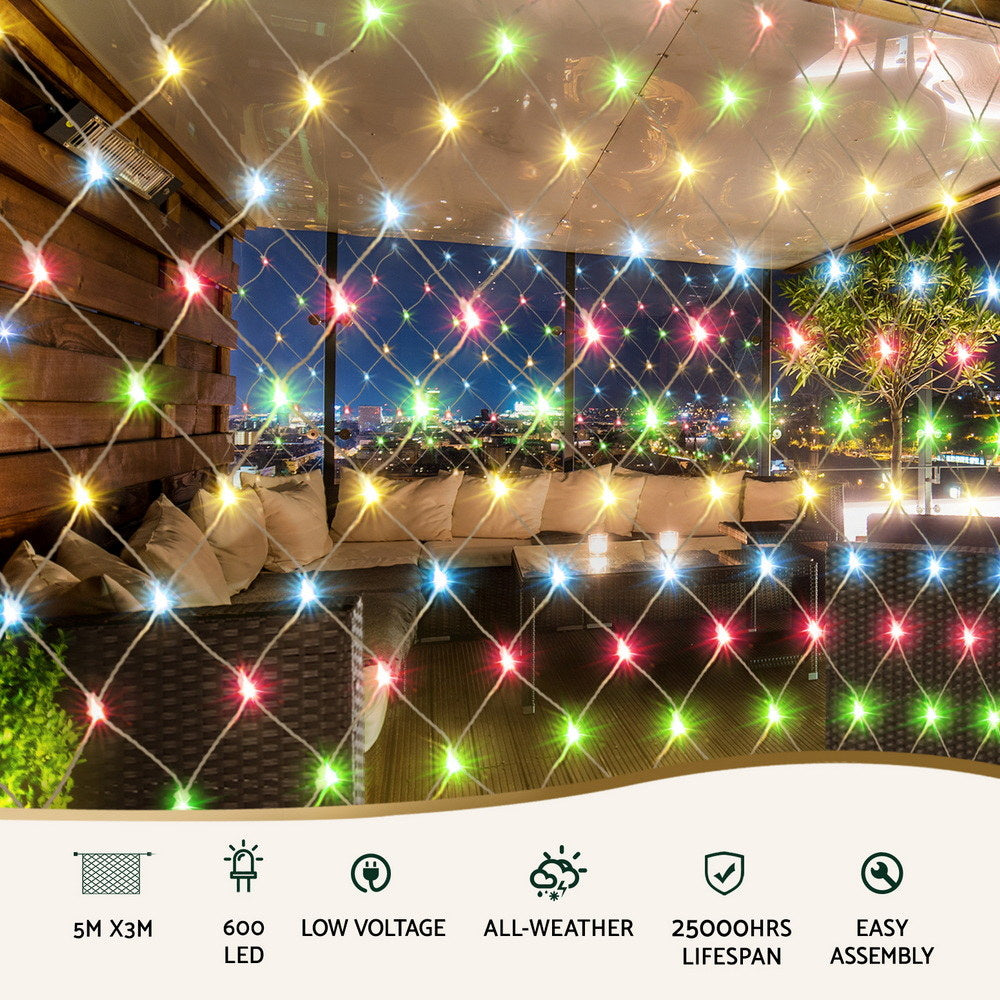 5m x 3m Net Christmas Lights 600 LED - Multicolour