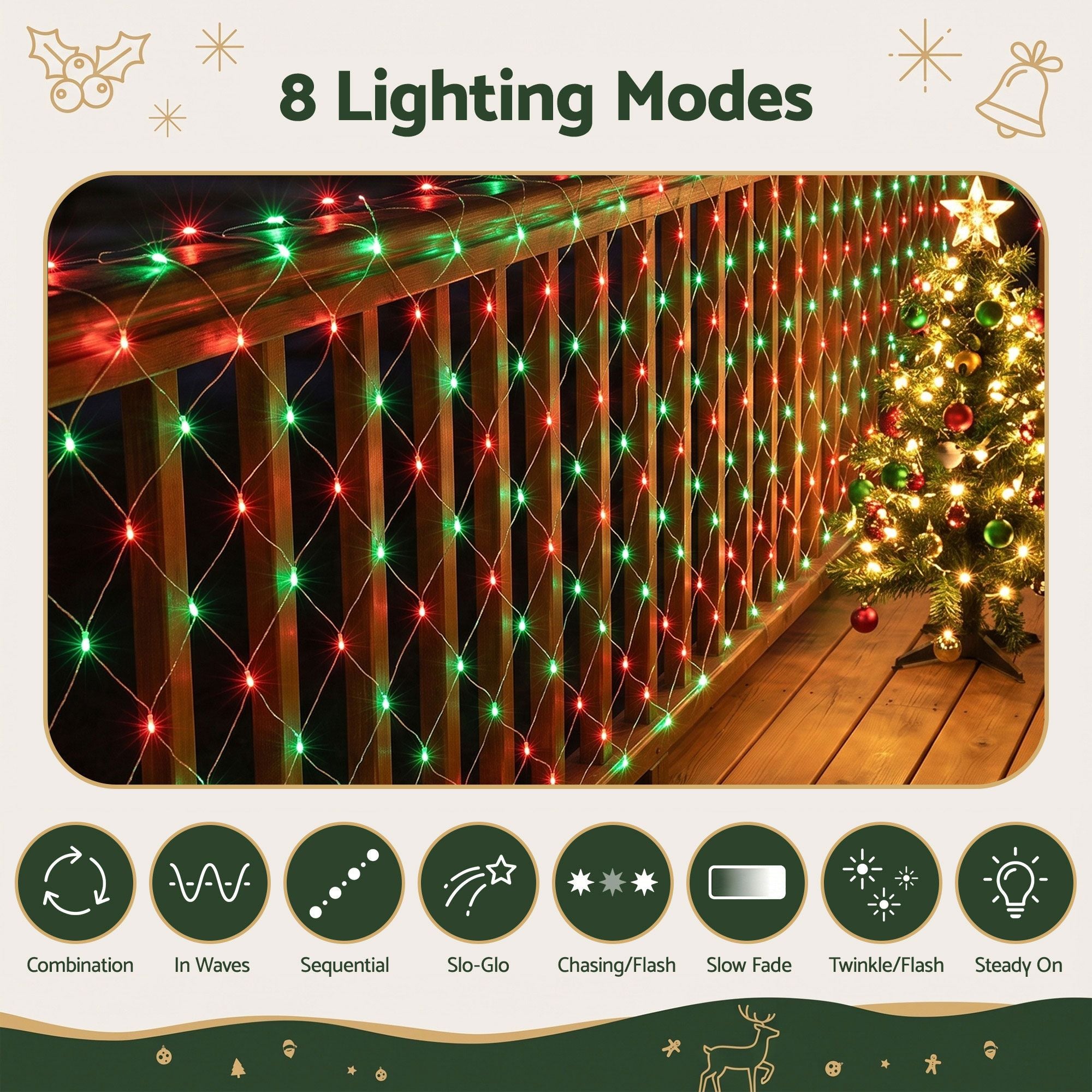 6m x 4m Net Christmas Lights 1000 LED - Red & Green