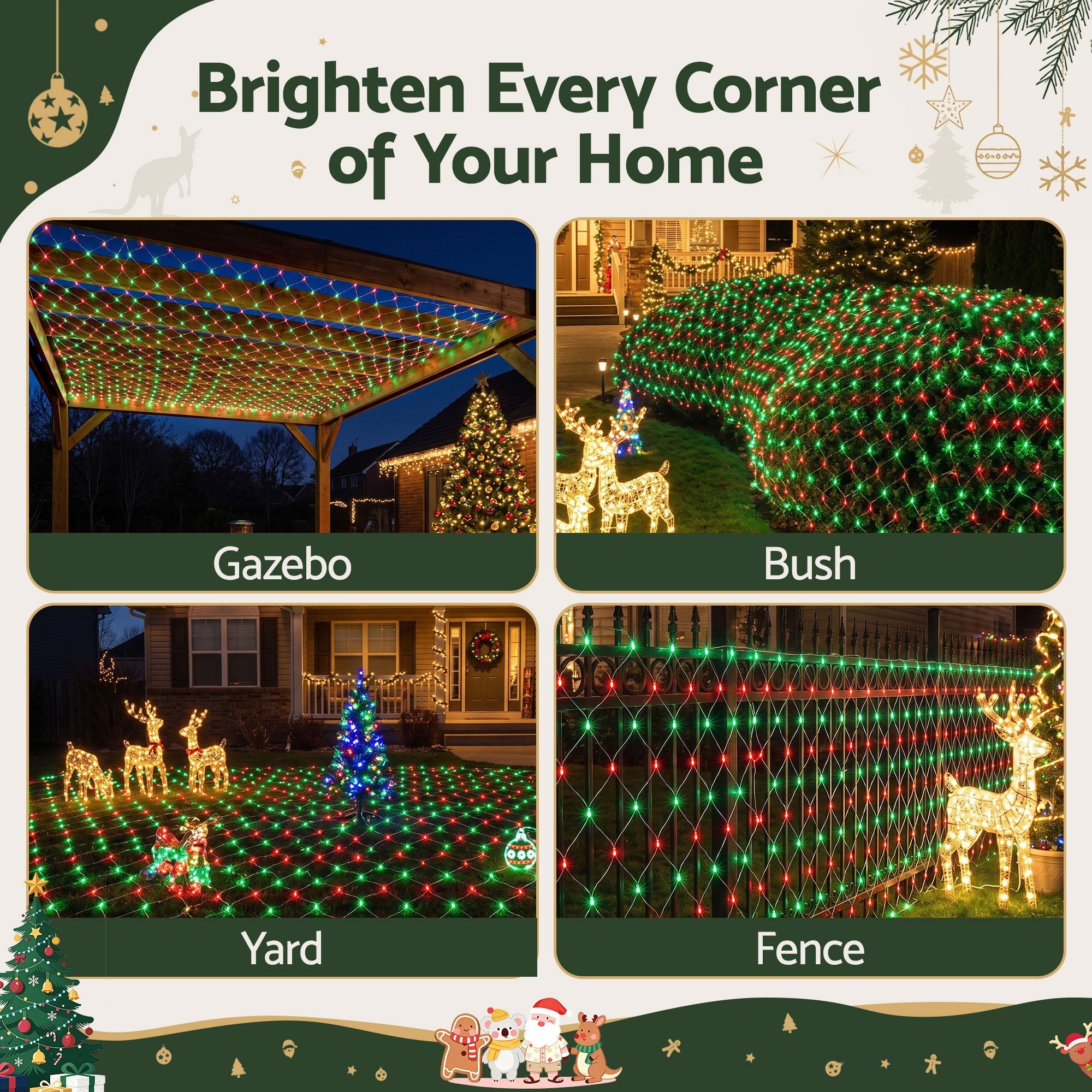 6m x 4m Net Christmas Lights 1000 LED - Red & Green
