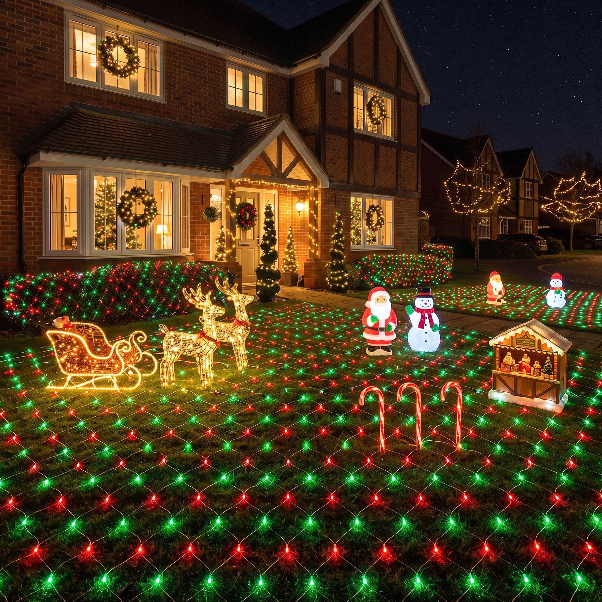 6m x 4m Net Christmas Lights 1000 LED - Red & Green
