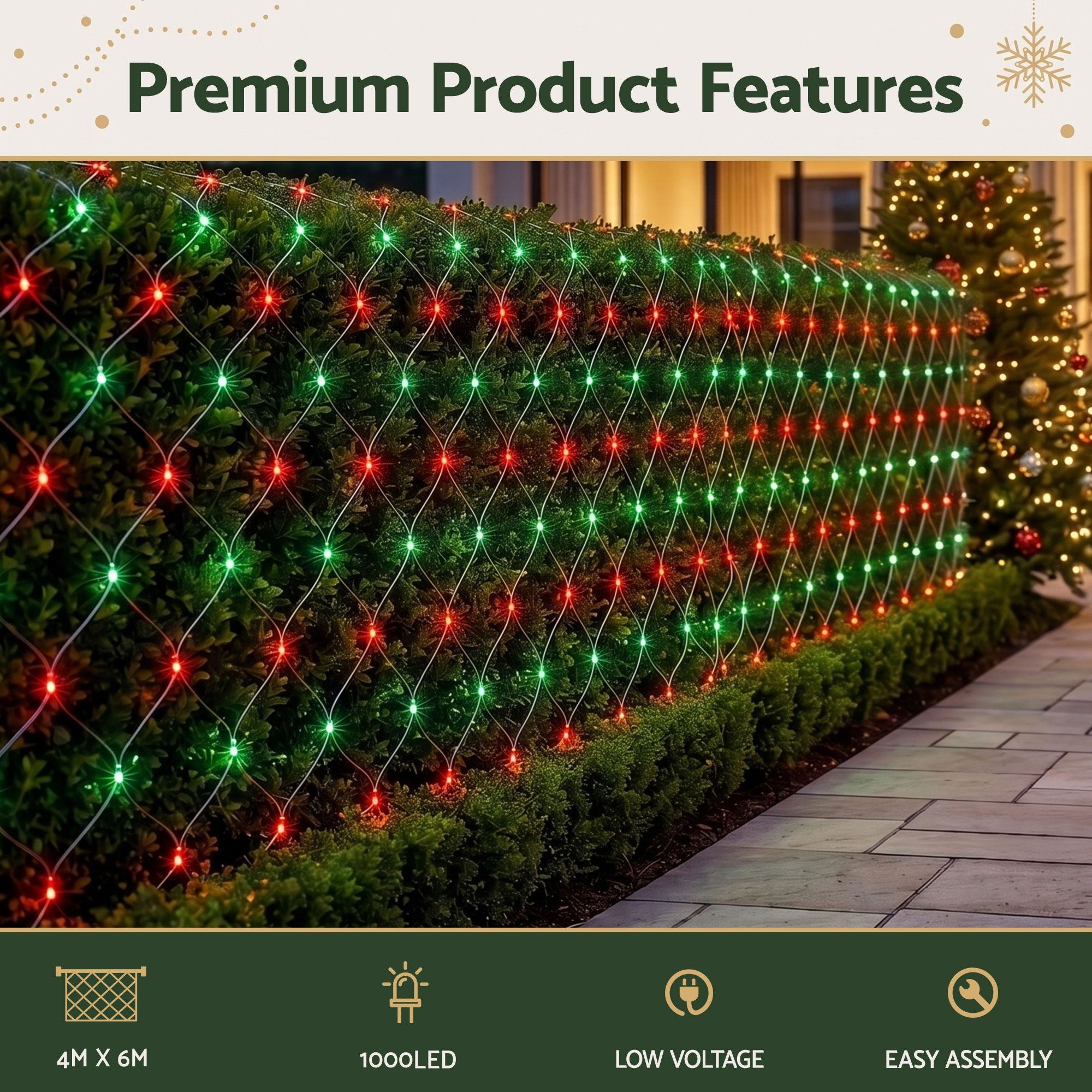 6m x 4m Net Christmas Lights 1000 LED - Red & Green