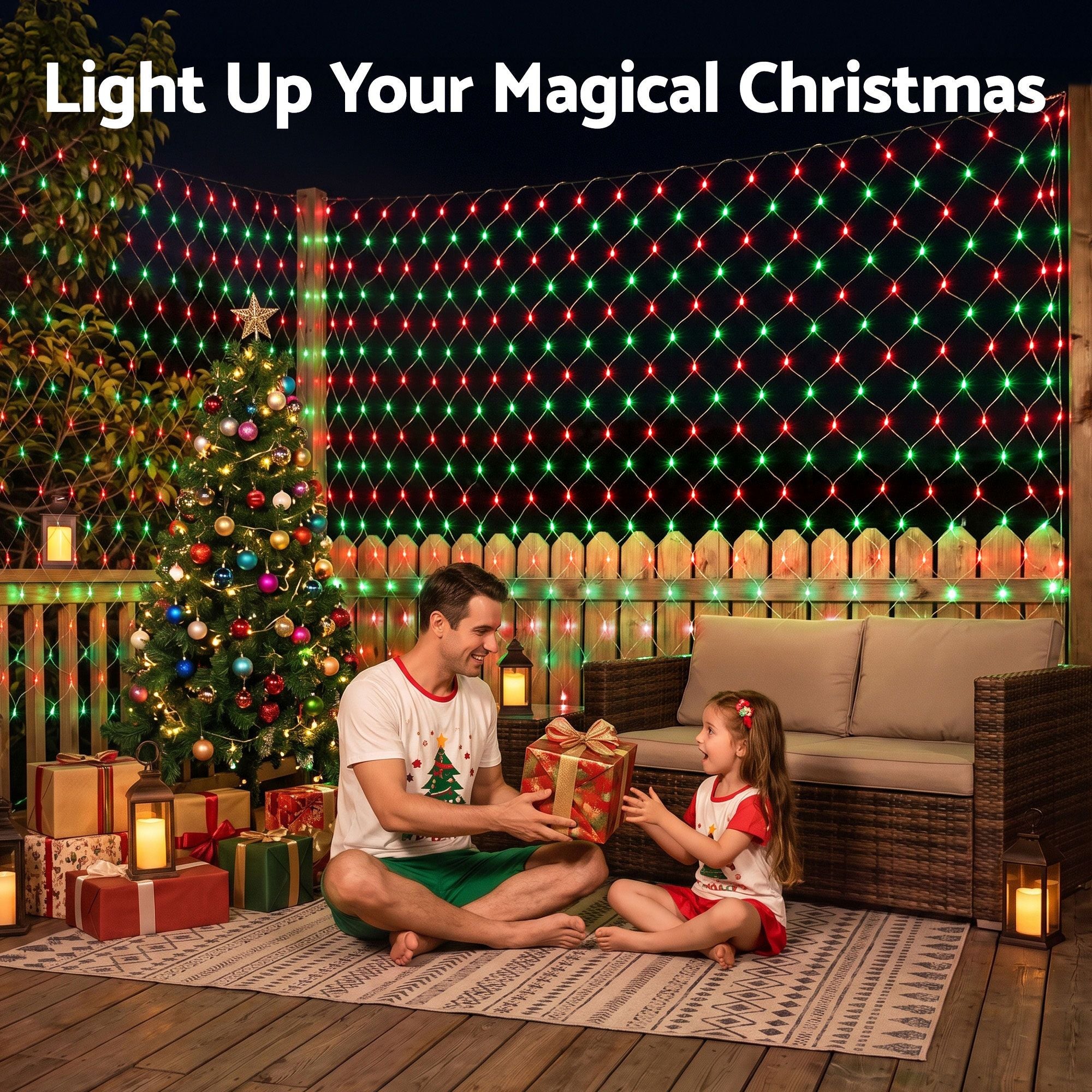 6m x 4m Net Christmas Lights 1000 LED - Red & Green