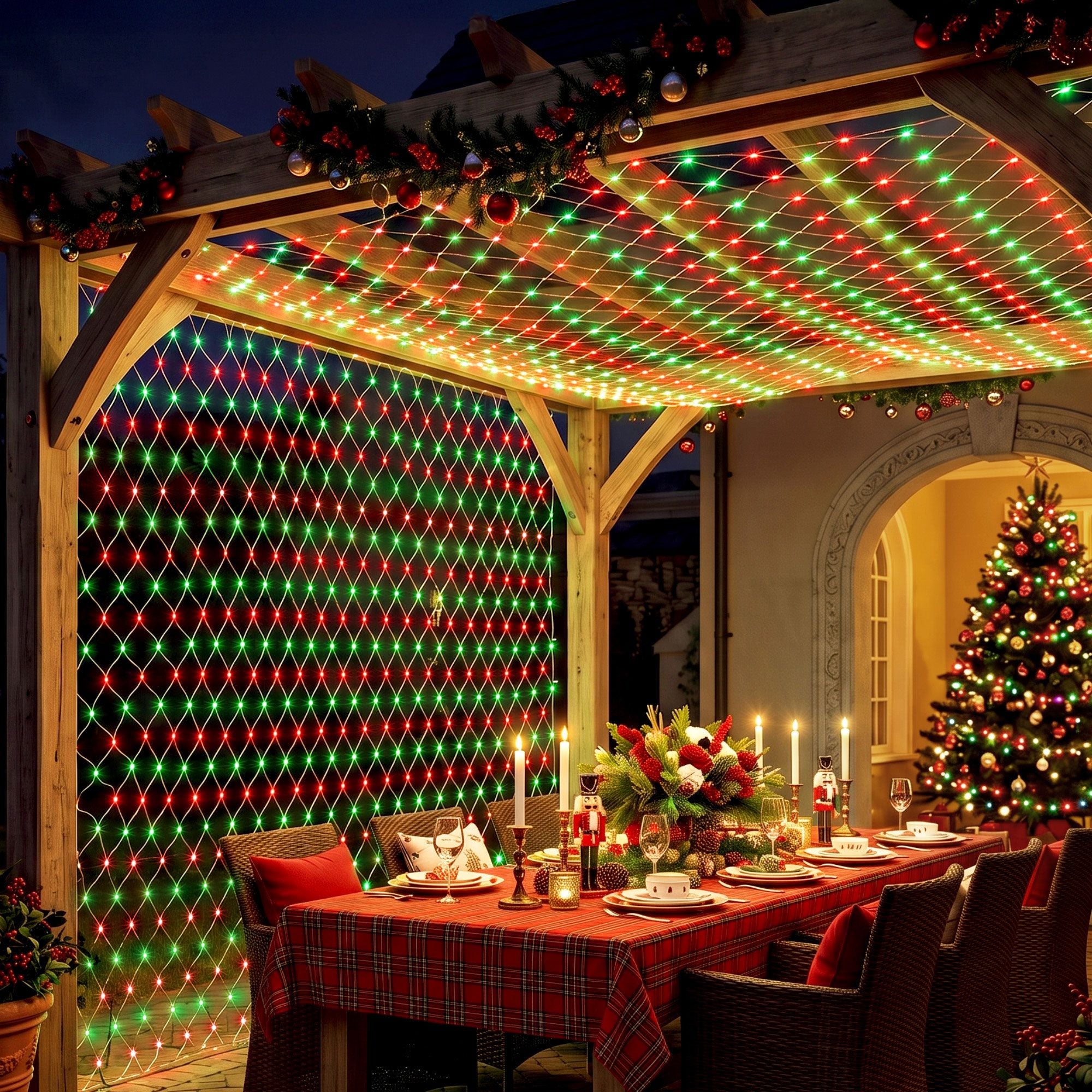 6m x 4m Net Christmas Lights 1000 LED - Red & Green
