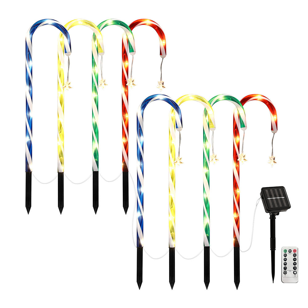8PC Solar Candy Cane Christmas LED Path Lights - Warm White