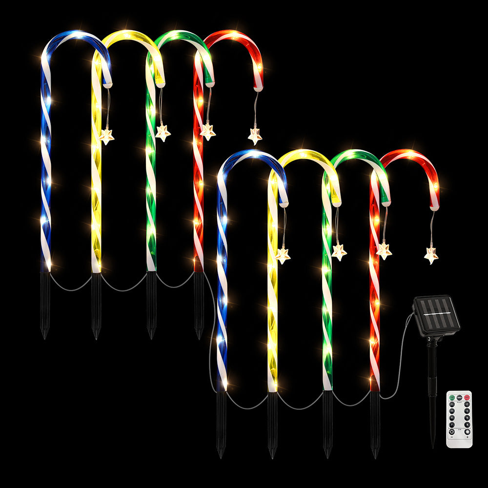 8PC Solar Candy Cane Christmas LED Path Lights - Warm White