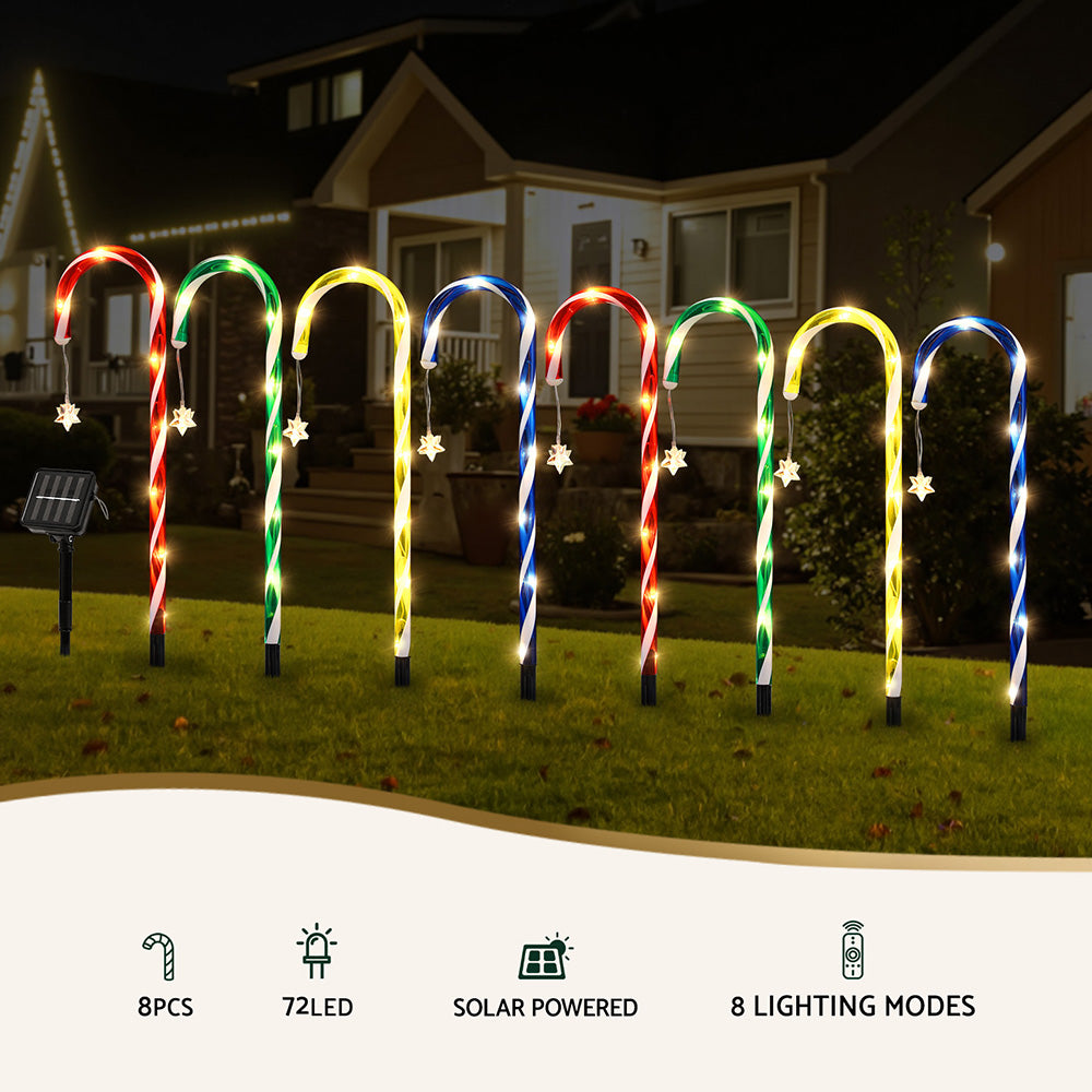 8PC Solar Candy Cane Christmas LED Path Lights - Warm White